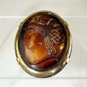 Handsome Woman with Gold Piqu?? Brooch