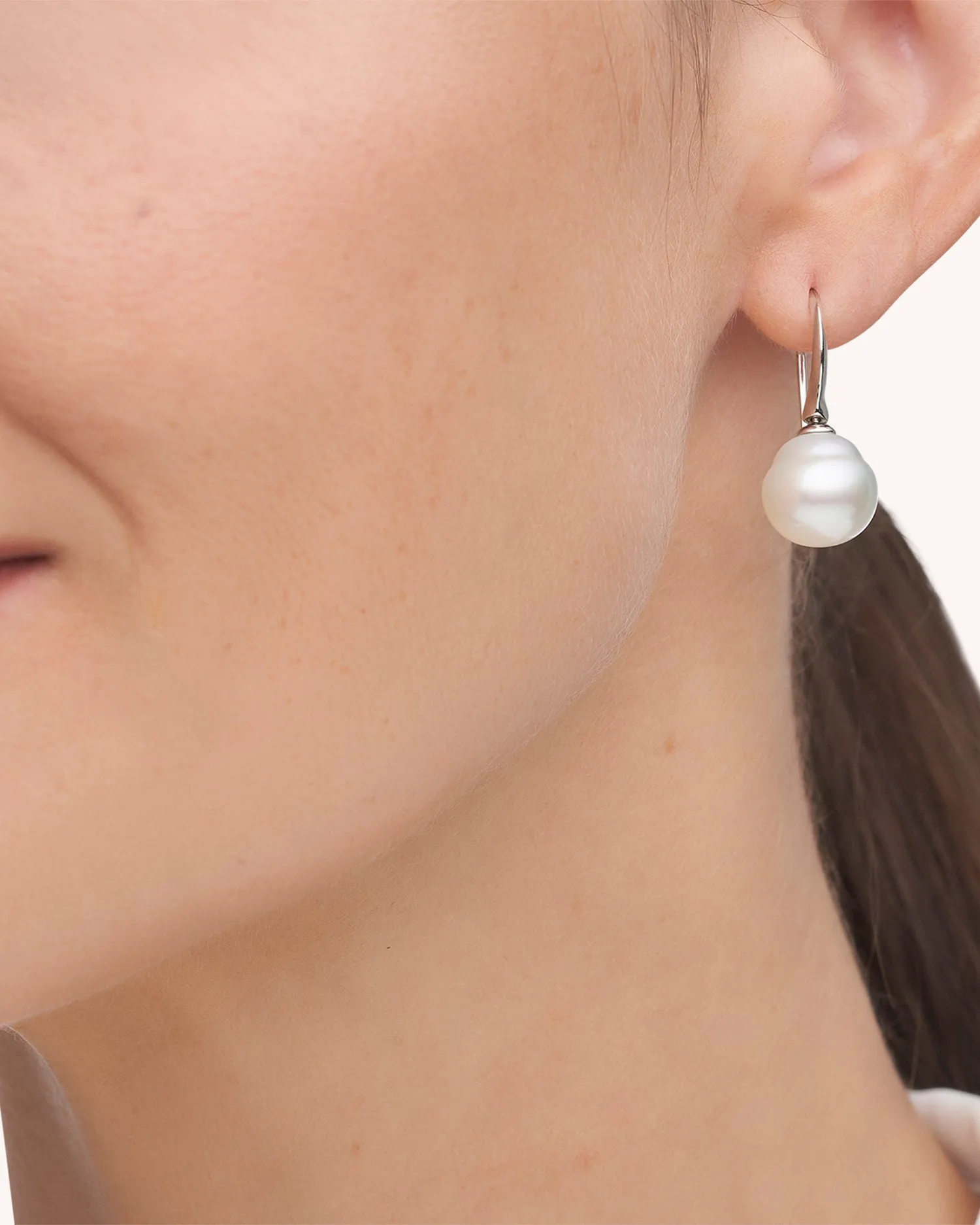 Keel Edge Pearl Earrings | 10-11mm Circle Pearls and White Gold