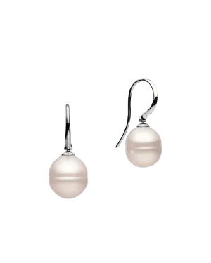 Keel Edge Pearl Earrings | 10-11mm Circle Pearls and White Gold