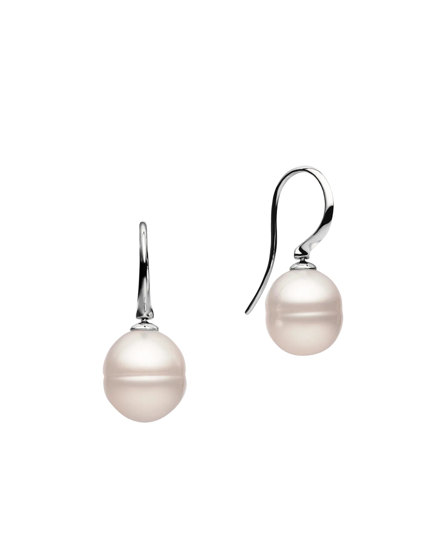 Keel Edge Pearl Earrings | 10-11mm Circle Pearls and White Gold