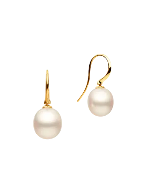 Keel Edge Pearl Earrings | 11mm Oval Pearls and Yellow Gold