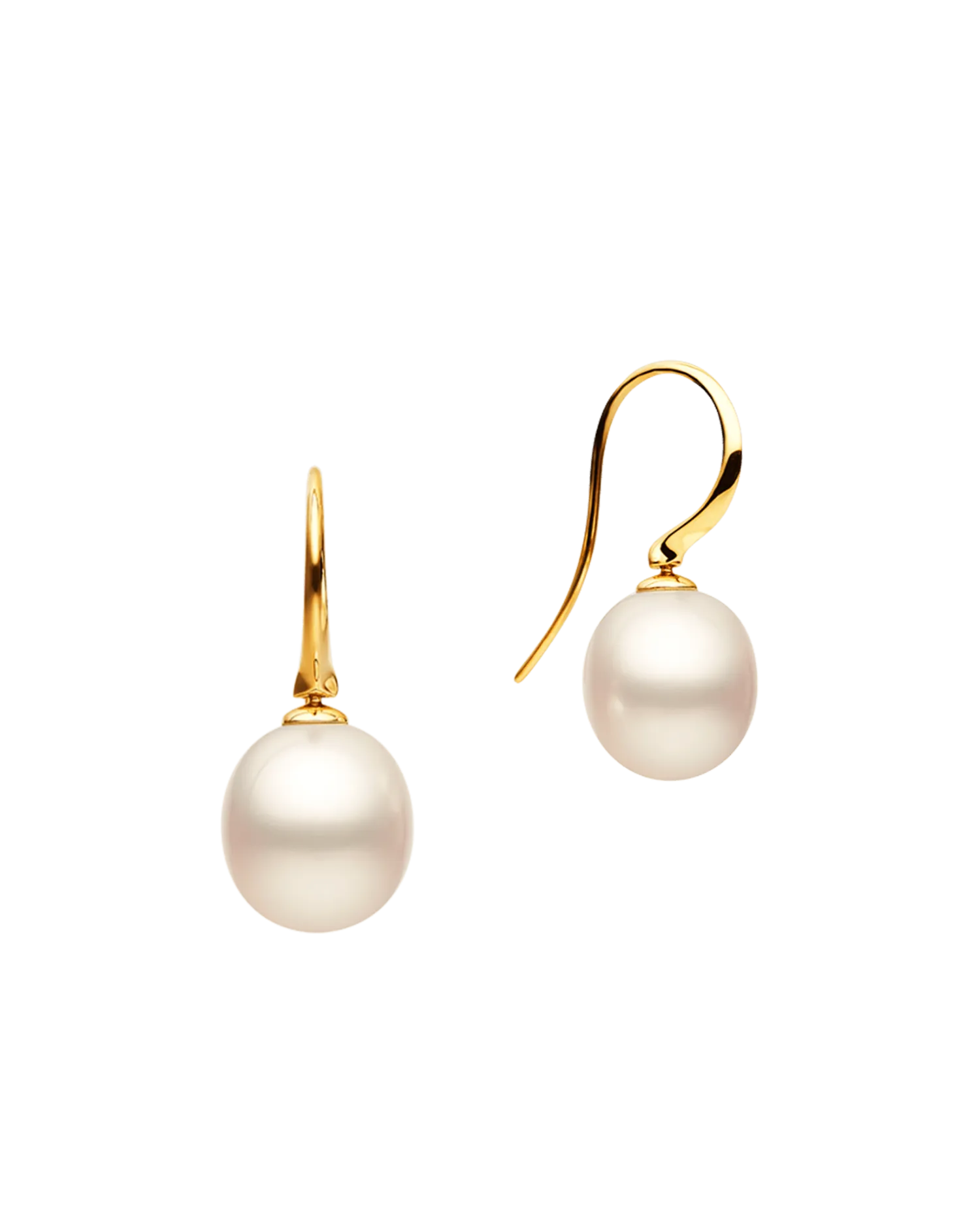 Keel Edge Pearl Earrings | 11mm Oval Pearls and Yellow Gold