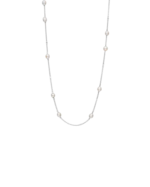 Keshi Pearl Long Chain Necklace | 5mm Keshi Pearls, Diamonds, and White Gold