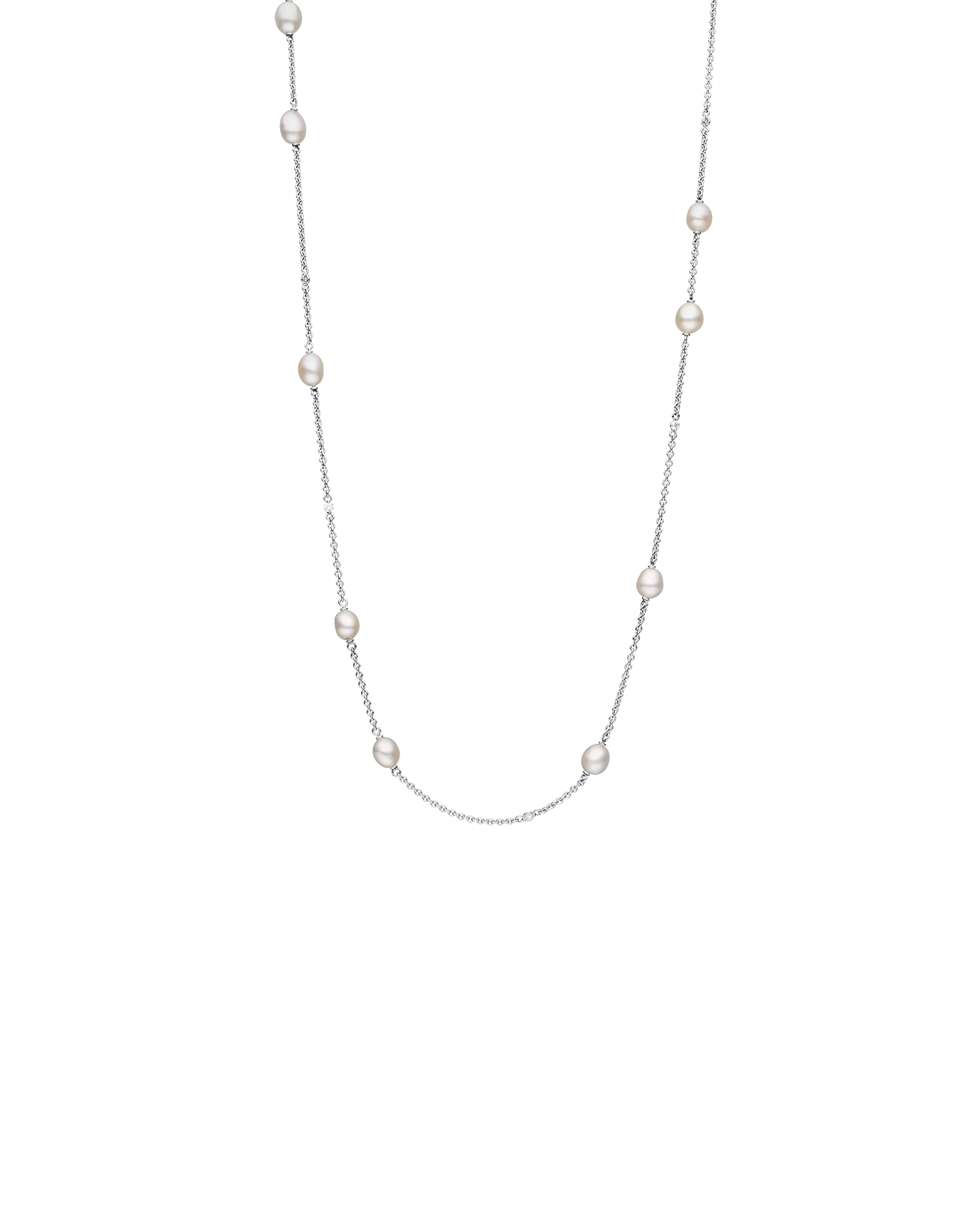 Keshi Pearl Long Chain Necklace | 5mm Keshi Pearls, Diamonds, and White Gold