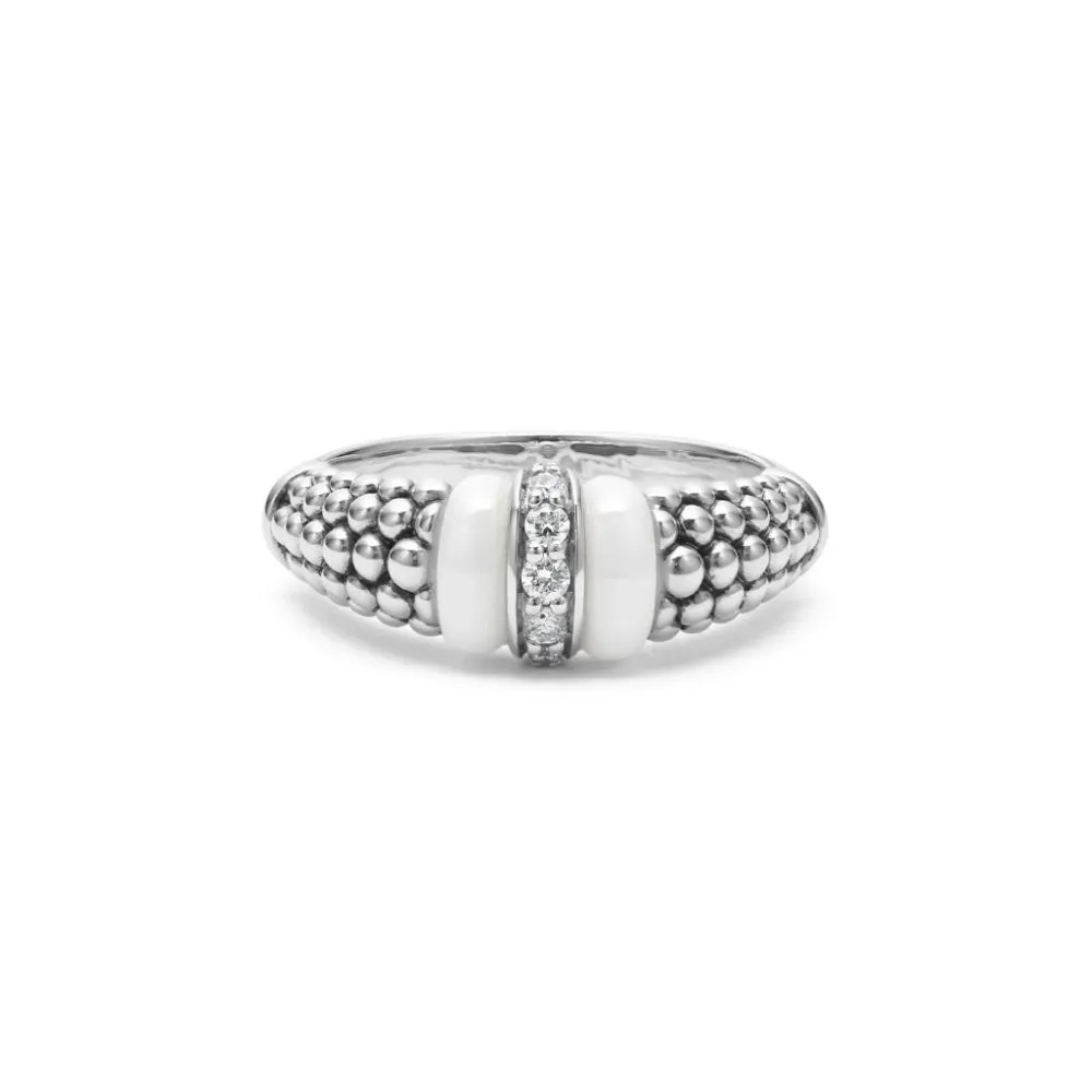 Lagos White Caviar Ceramic & Diamond Ring