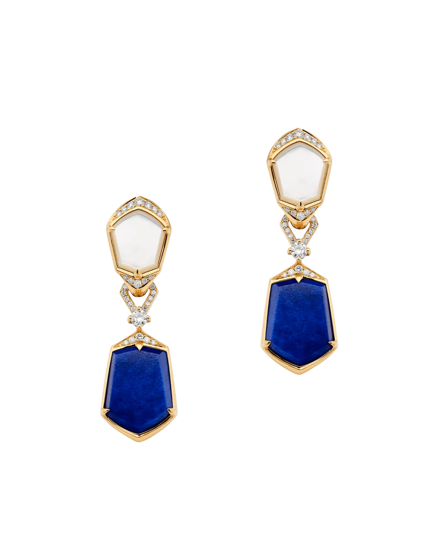 Lapis Megisti Earrings | Mother of Pearl, Lapis, and Yellow Gold