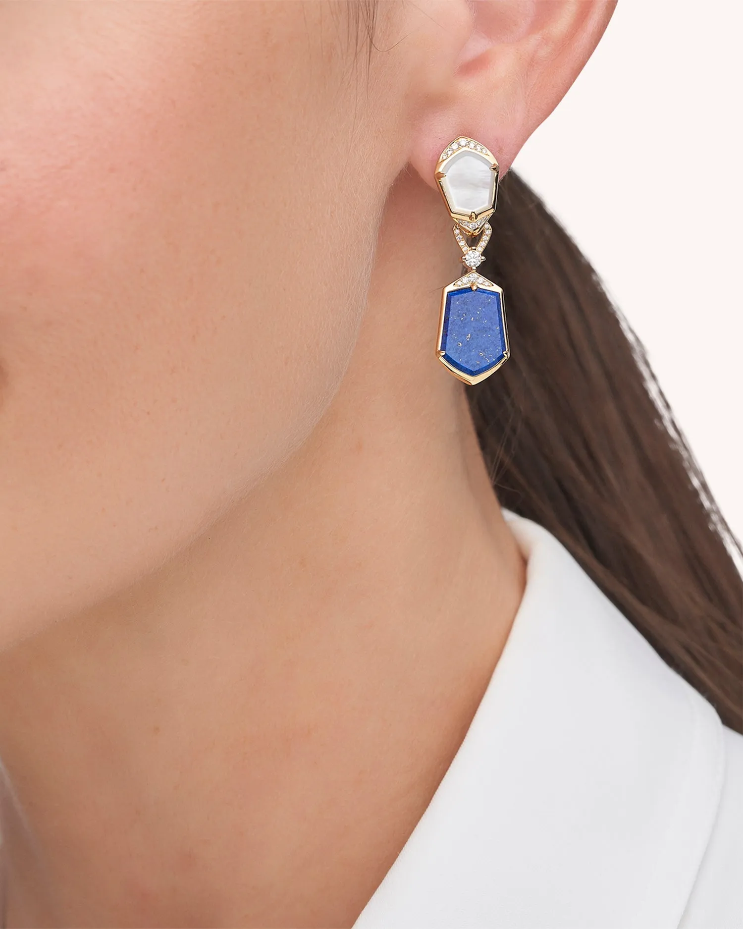 Lapis Megisti Earrings | Mother of Pearl, Lapis, and Yellow Gold