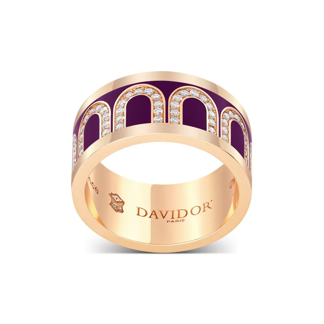 L'Arc de DAVIDOR Ring GM, 18k Rose Gold with Aubergine Lacquered Ceramic and Arcade Diamonds