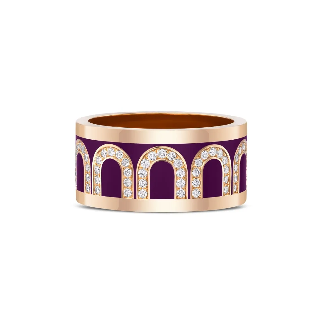 L'Arc de DAVIDOR Ring GM, 18k Rose Gold with Aubergine Lacquered Ceramic and Arcade Diamonds