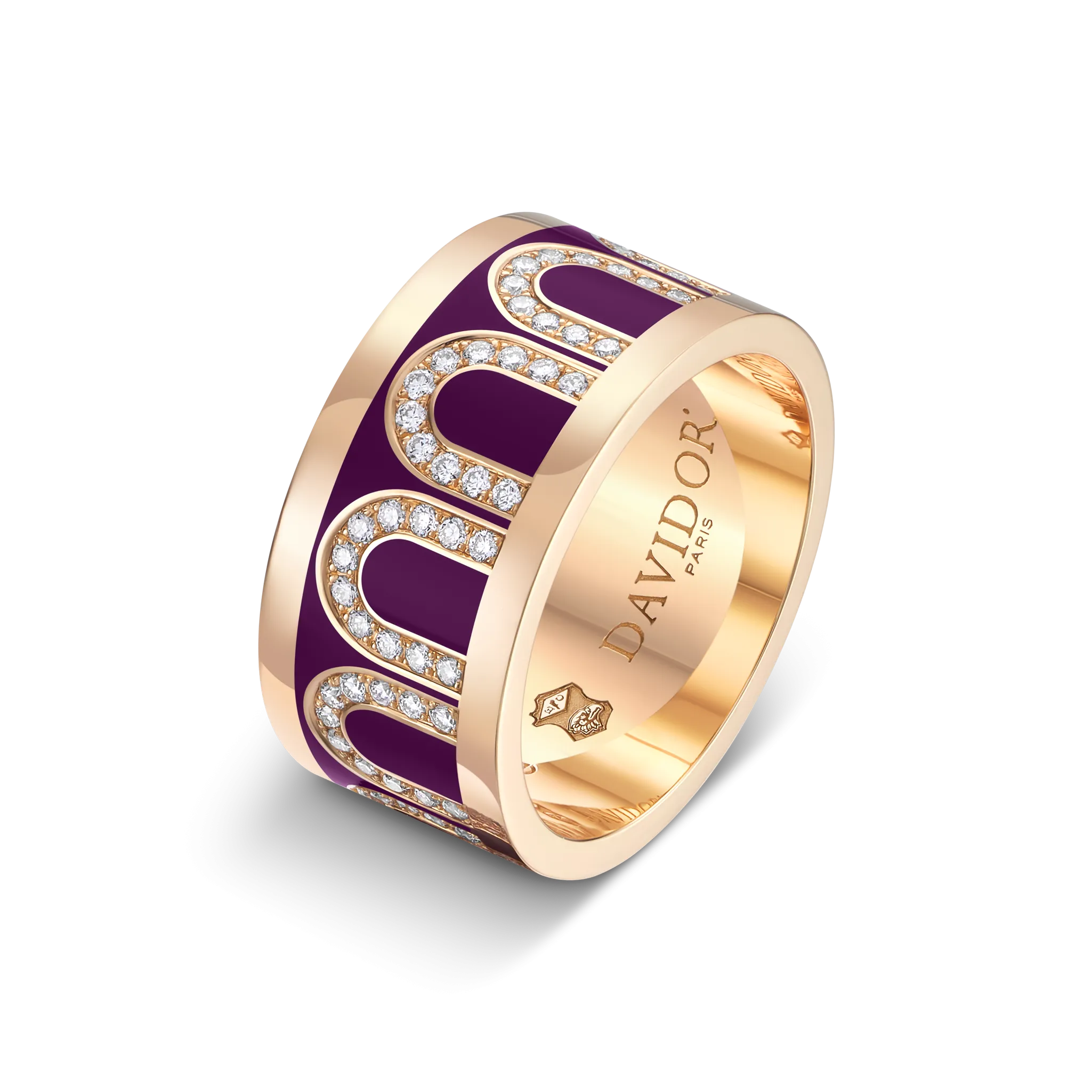 L'Arc de DAVIDOR Ring GM, 18k Rose Gold with Aubergine Lacquered Ceramic and Arcade Diamonds
