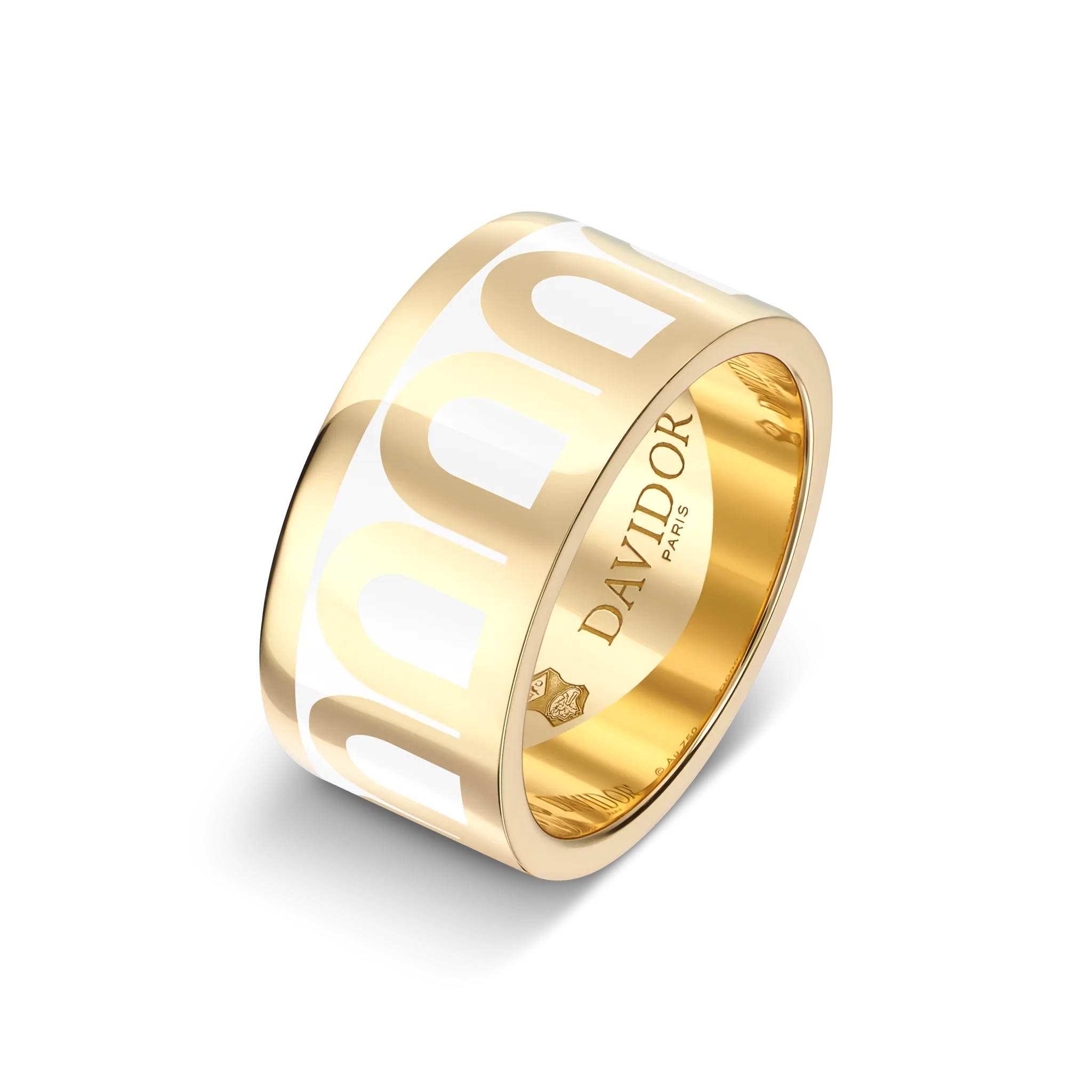 L'Arc de DAVIDOR Ring GM, 18k Yellow Gold with Neige Lacquered Ceramic