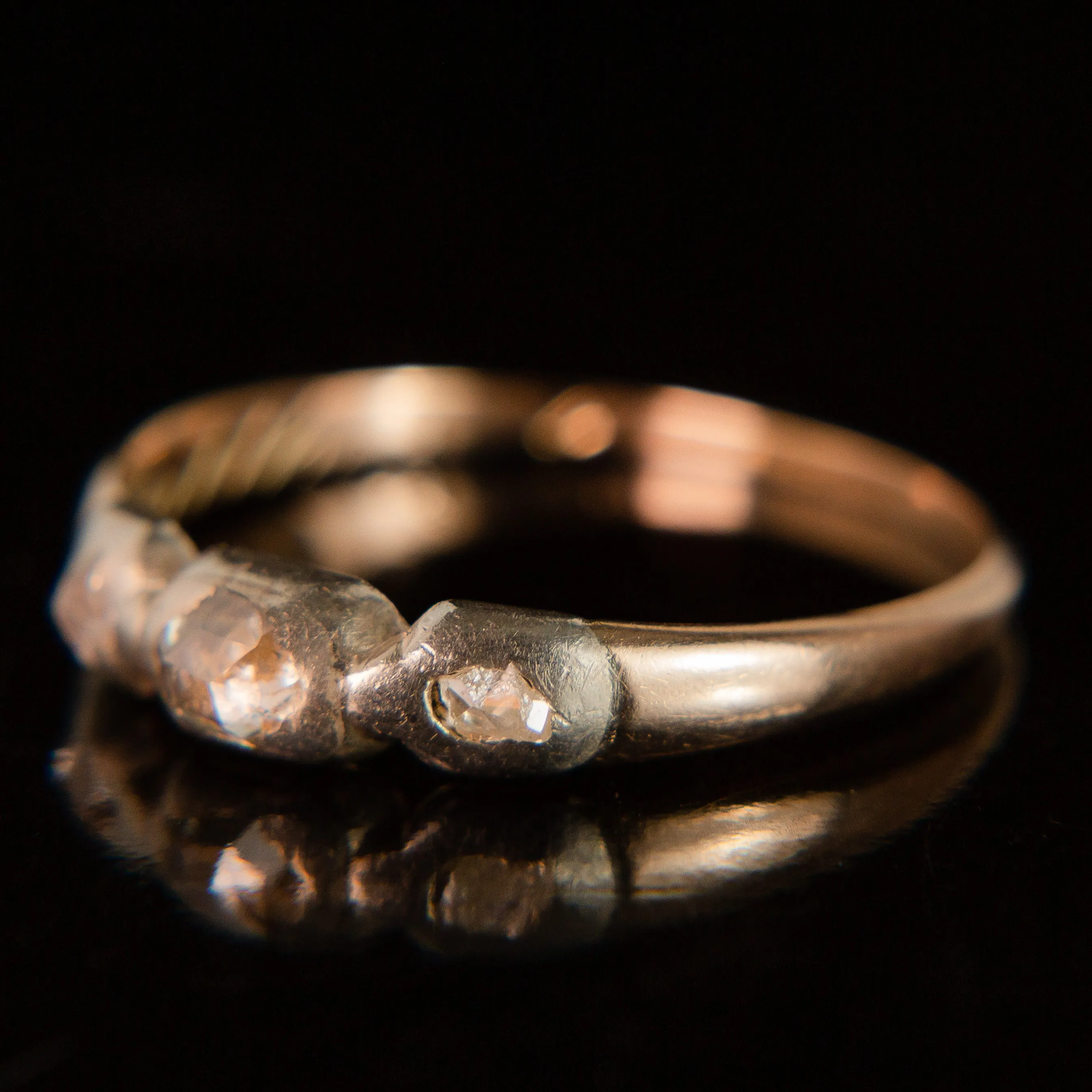 Late Georgian Trilogy Ring - Rose Cut Diamonds in 14k Gold   Sterling Silver c.1822