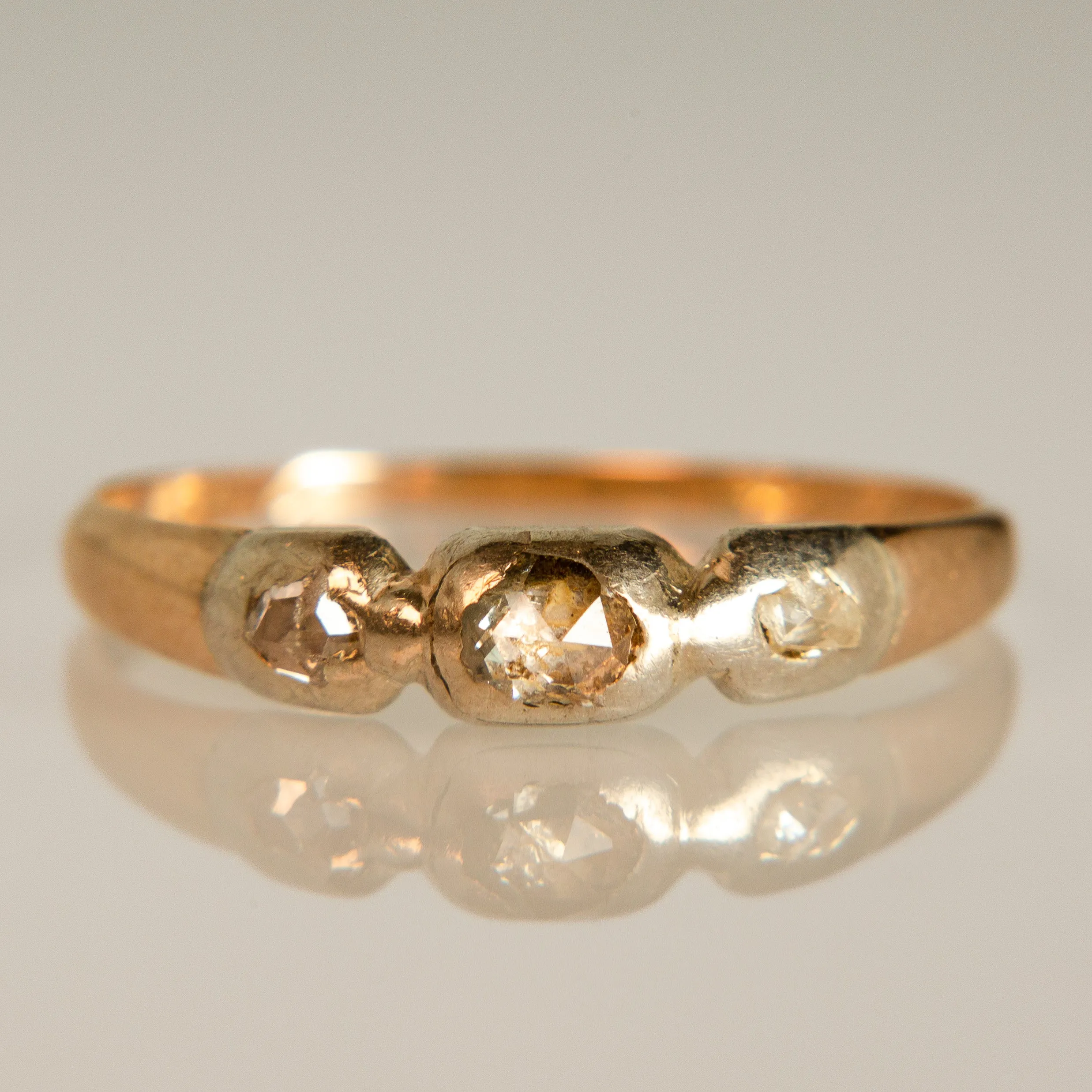 Late Georgian Trilogy Ring - Rose Cut Diamonds in 14k Gold   Sterling Silver c.1822