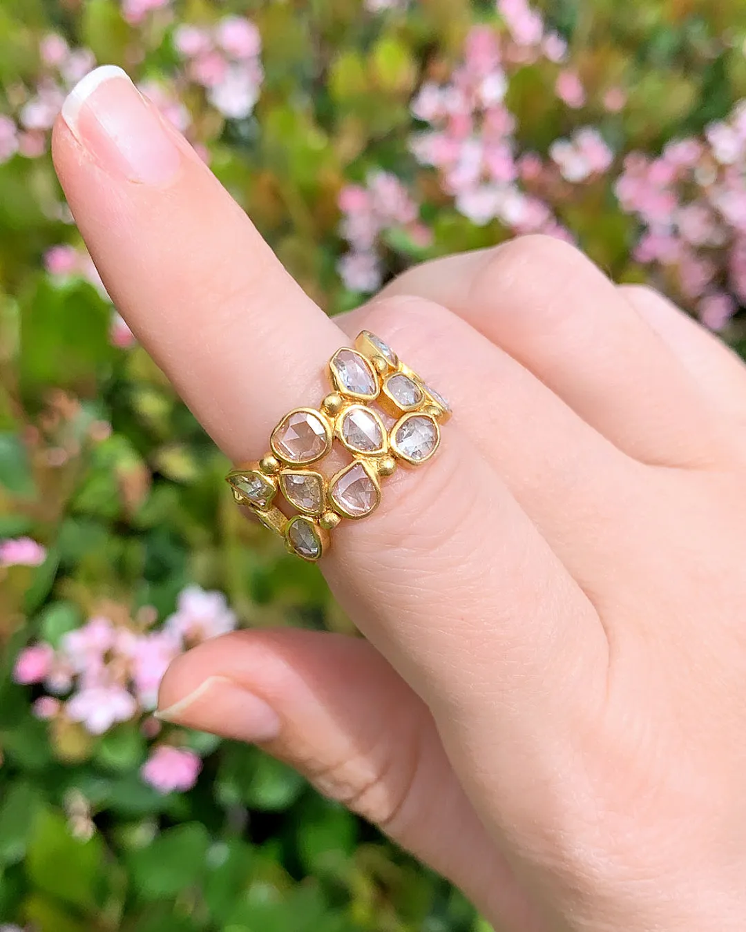 Lauren Harper 3.82 Ct Rosecut Diamond Matte Gold Three-Row Eternity Band Ring
