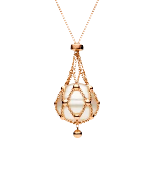Lavalier Pearl Necklace | 15mm Circle Pearl and Rose Gold
