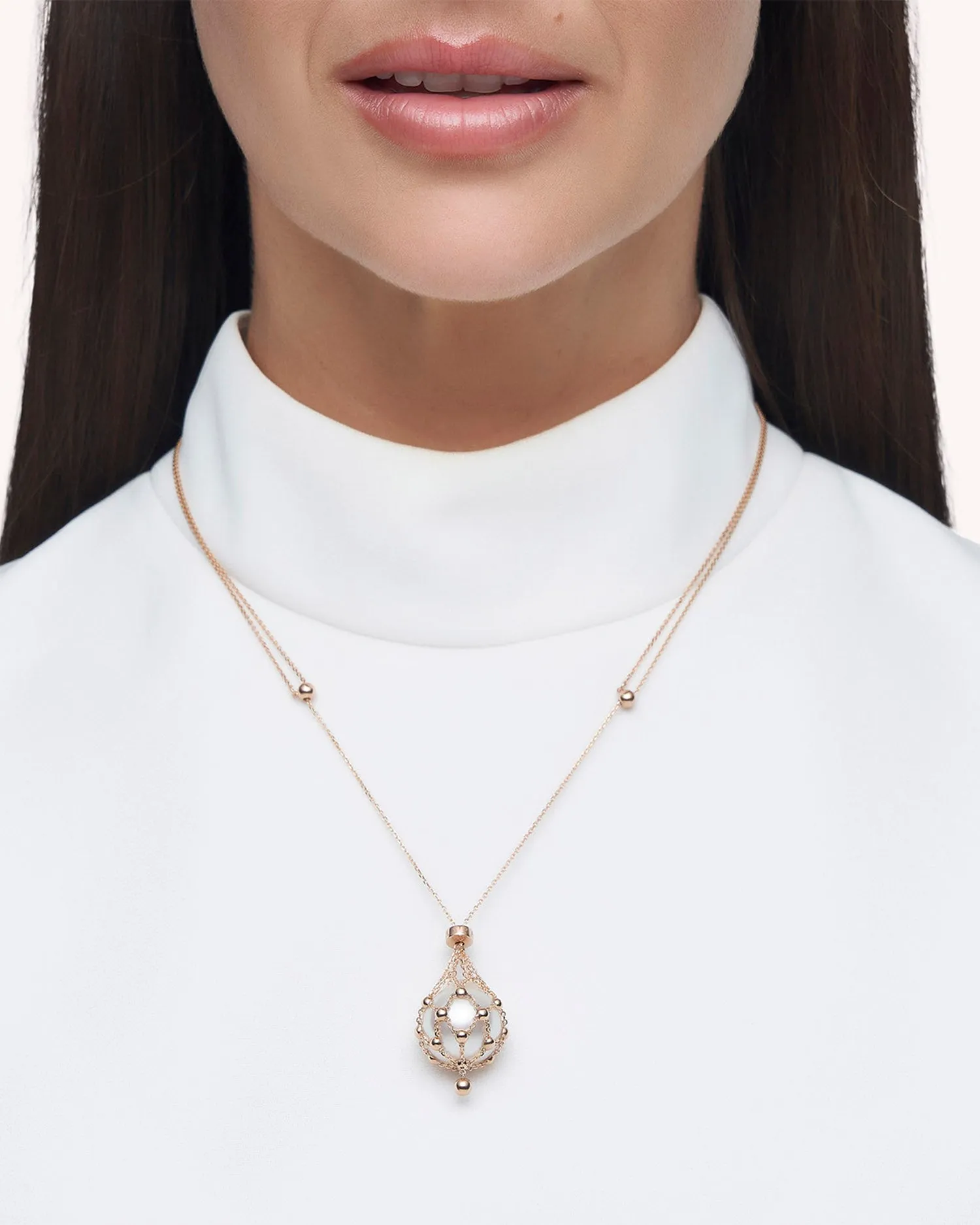 Lavalier Pearl Necklace | 15mm Circle Pearl and Rose Gold