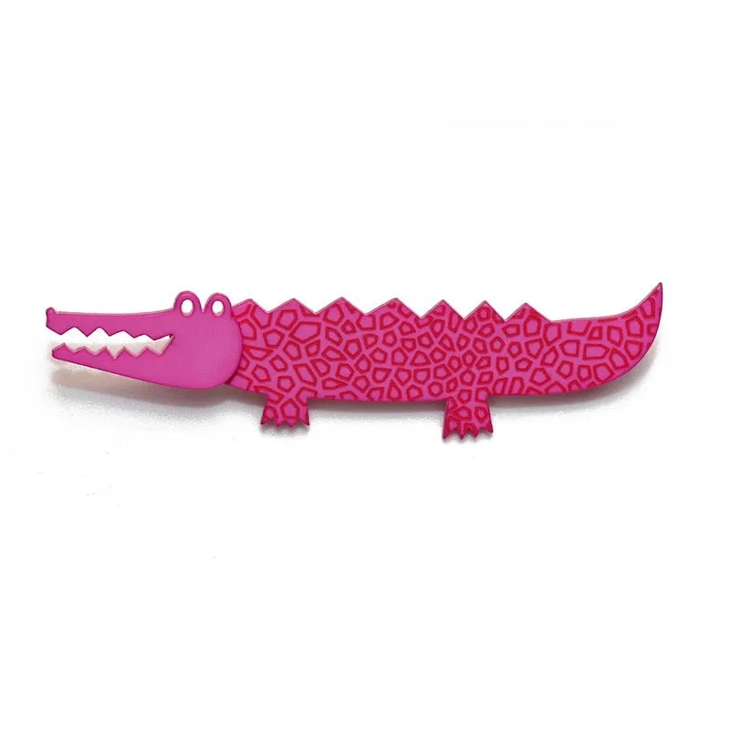Lene Lundberg Acrylic Bright Pink Crocodile Brooch