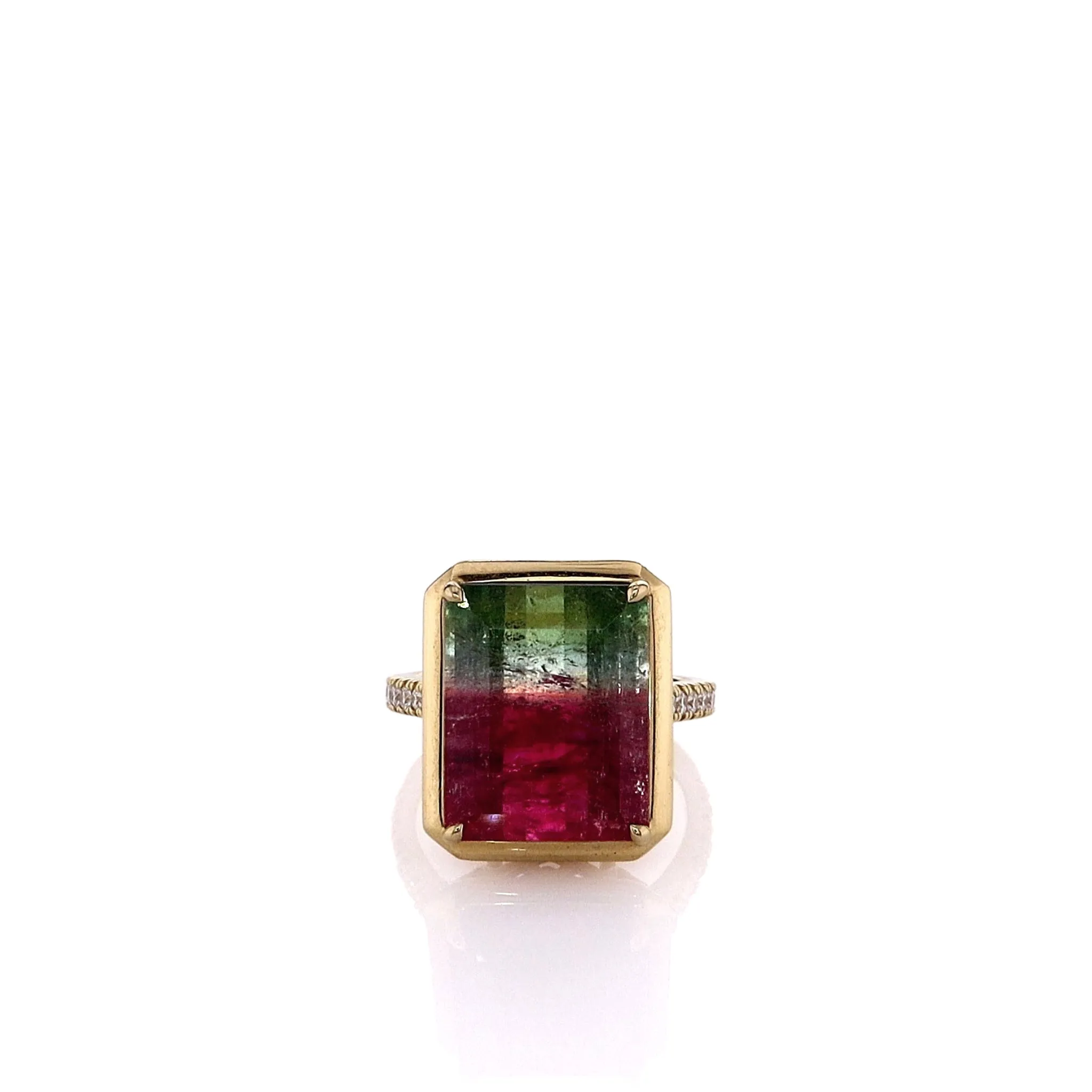 Lisa Nik 18k Yellow Gold Watermelon Tourmaline and Diamond Ring