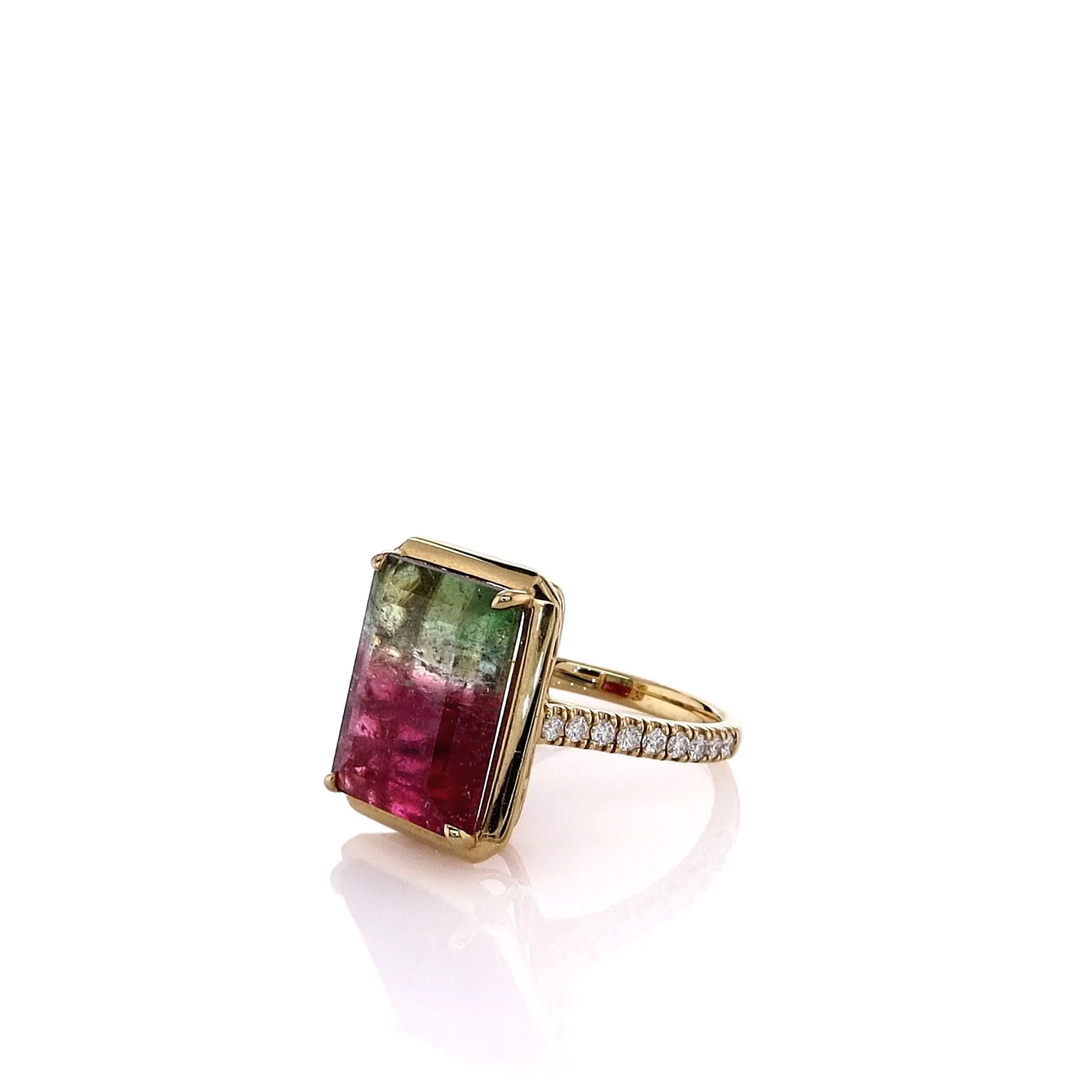 Lisa Nik 18k Yellow Gold Watermelon Tourmaline and Diamond Ring