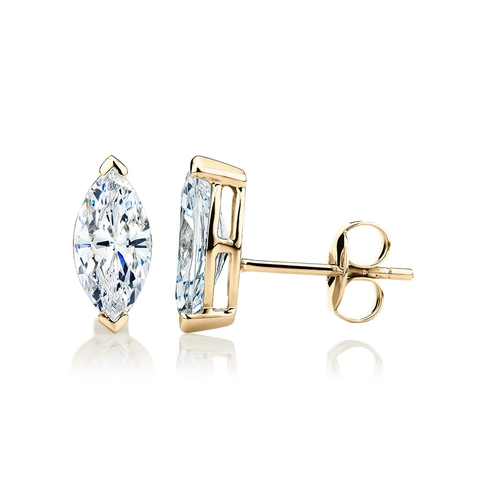 Marquise stud earrings with 2 carats* of diamond simulants in 10 carat yellow gold