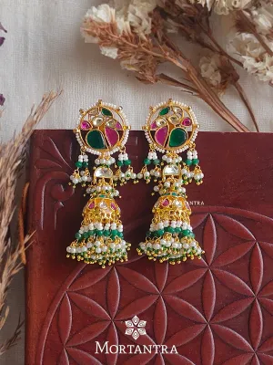 Multicolor Gold Plated Jadau Kundan Earrings - ME1021M
