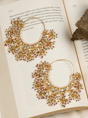 Multicolor Gold Plated Jadau Kundan Earrings - ME1164W