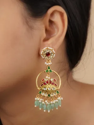 Multicolor Gold Plated Jadau Kundan Earrings - ME1223M