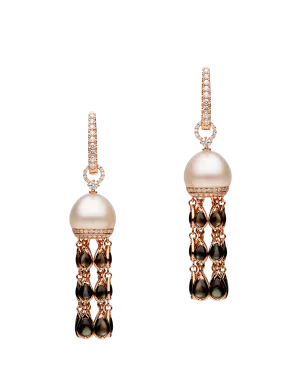Noir Hero Lavalier Pearl Earrings | 10mm Oval Pearls, Black Mother of Pearl, and Rose Gold