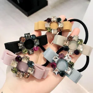 Pearl Crystal Bow  Hair Accessories  For Girls Elastic Hair Bands