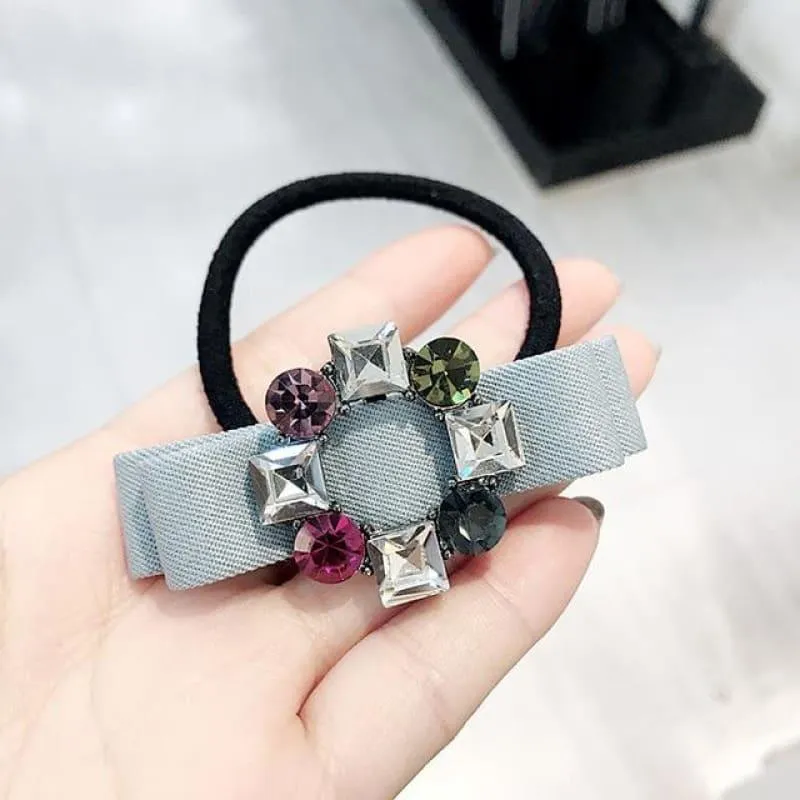 Pearl Crystal Bow  Hair Accessories  For Girls Elastic Hair Bands