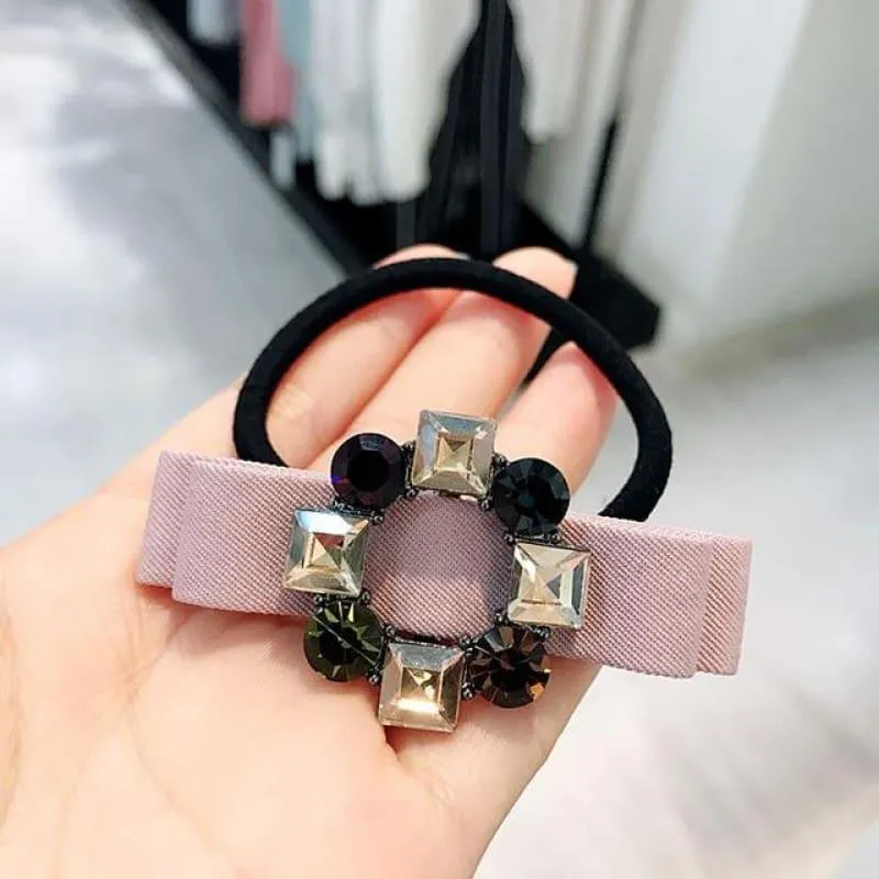 Pearl Crystal Bow  Hair Accessories  For Girls Elastic Hair Bands