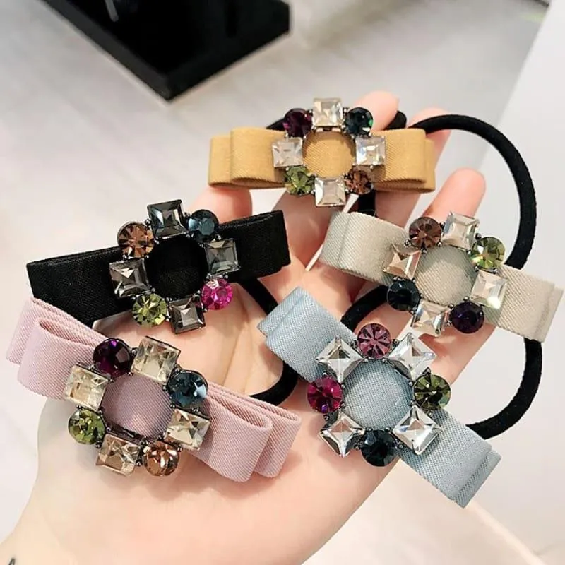 Pearl Crystal Bow  Hair Accessories  For Girls Elastic Hair Bands