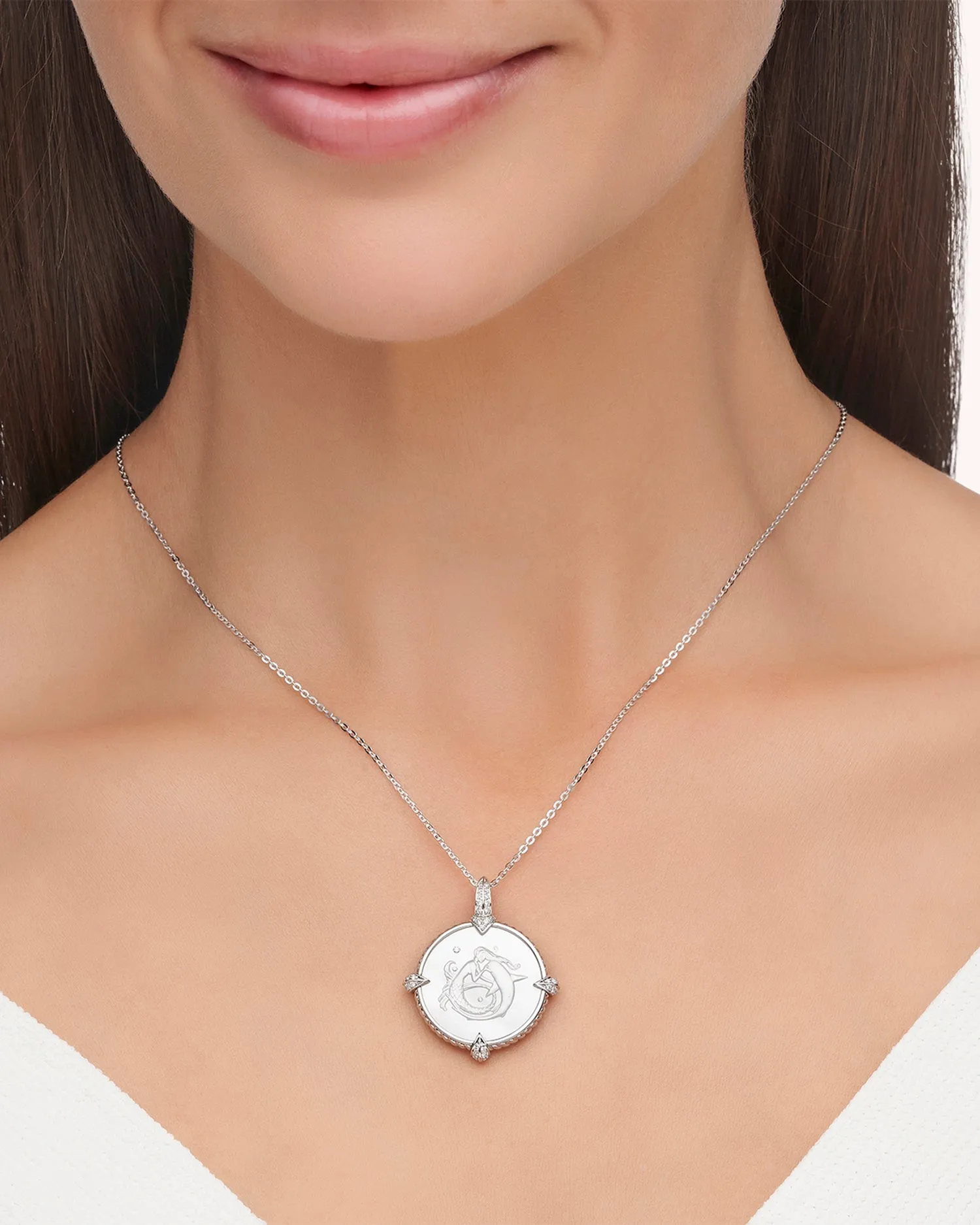 Petite Mermaid Coin Charm | Mother of Pearl, Diamonds, and White Gold