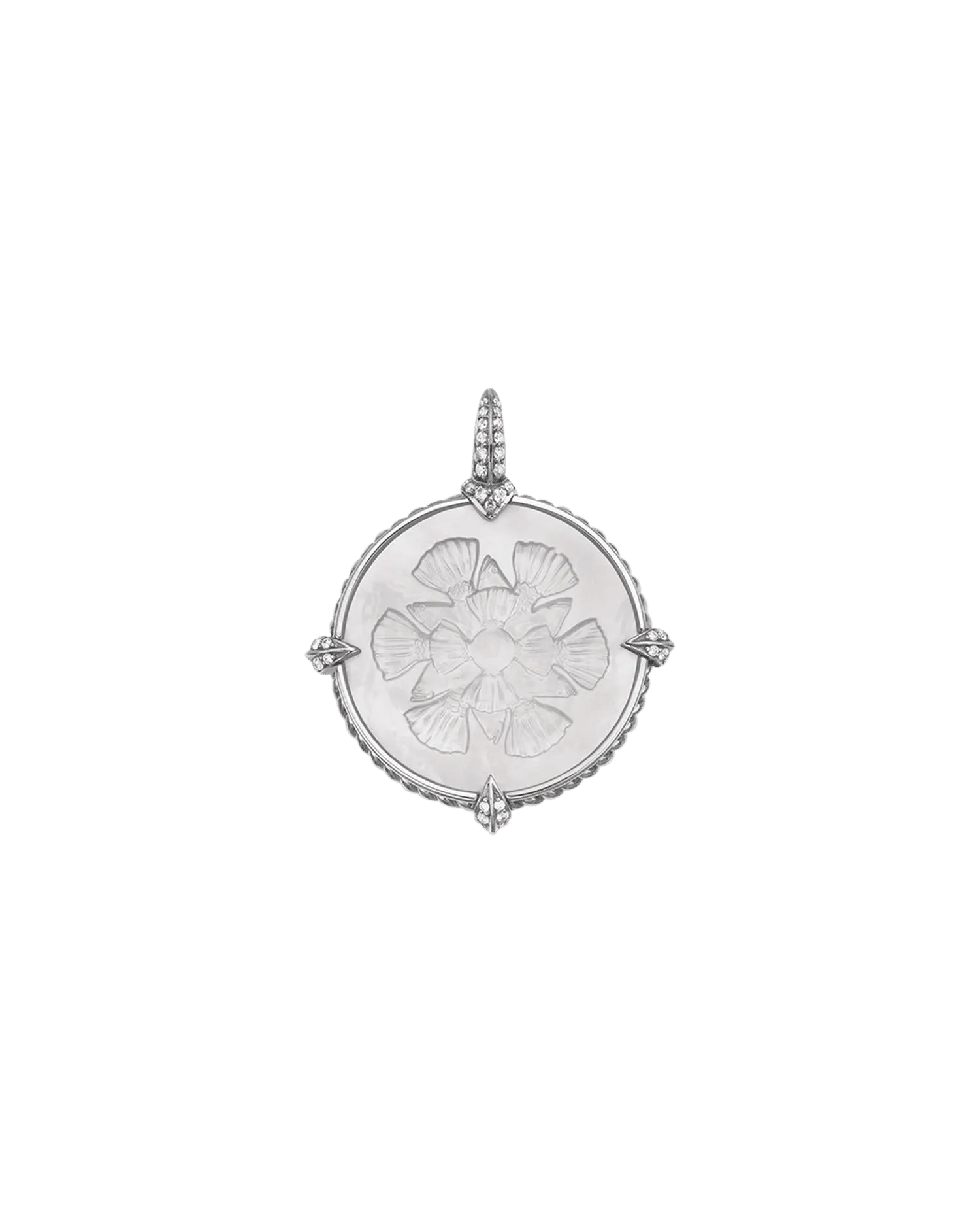 Petite Mermaid Coin Charm | Mother of Pearl, Diamonds, and White Gold