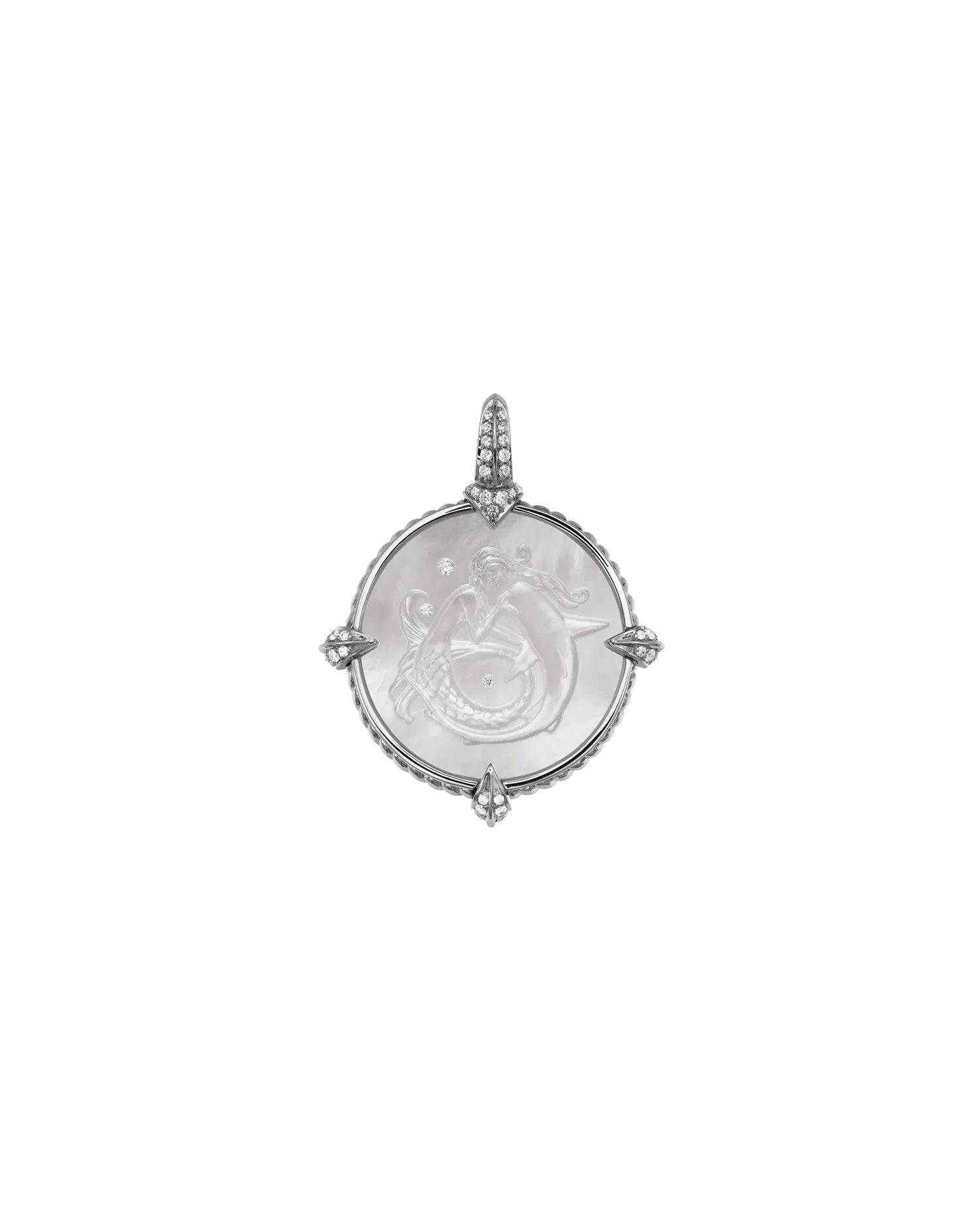 Petite Mermaid Coin Charm | Mother of Pearl, Diamonds, and White Gold