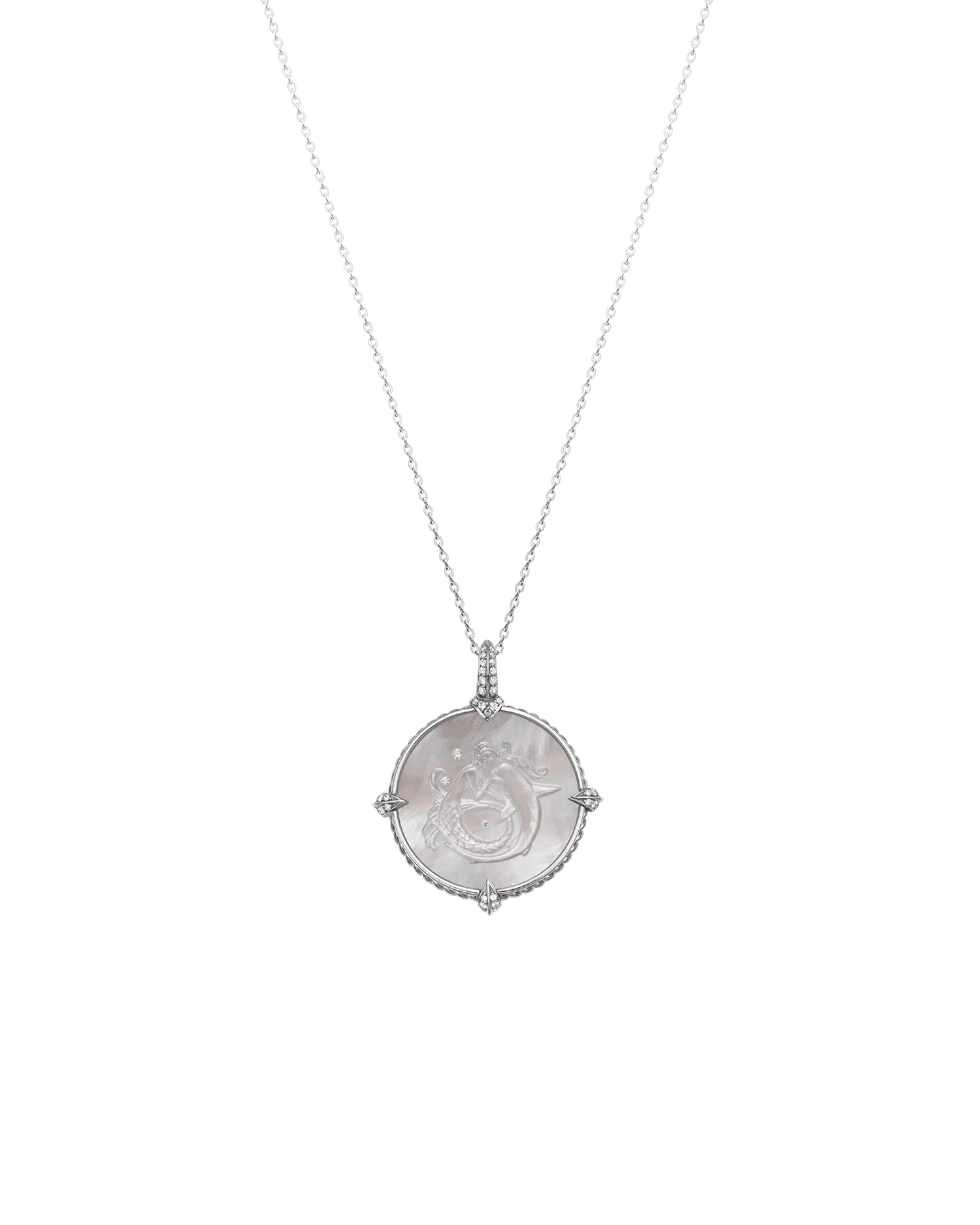 Petite Mermaid Coin Charm | Mother of Pearl, Diamonds, and White Gold
