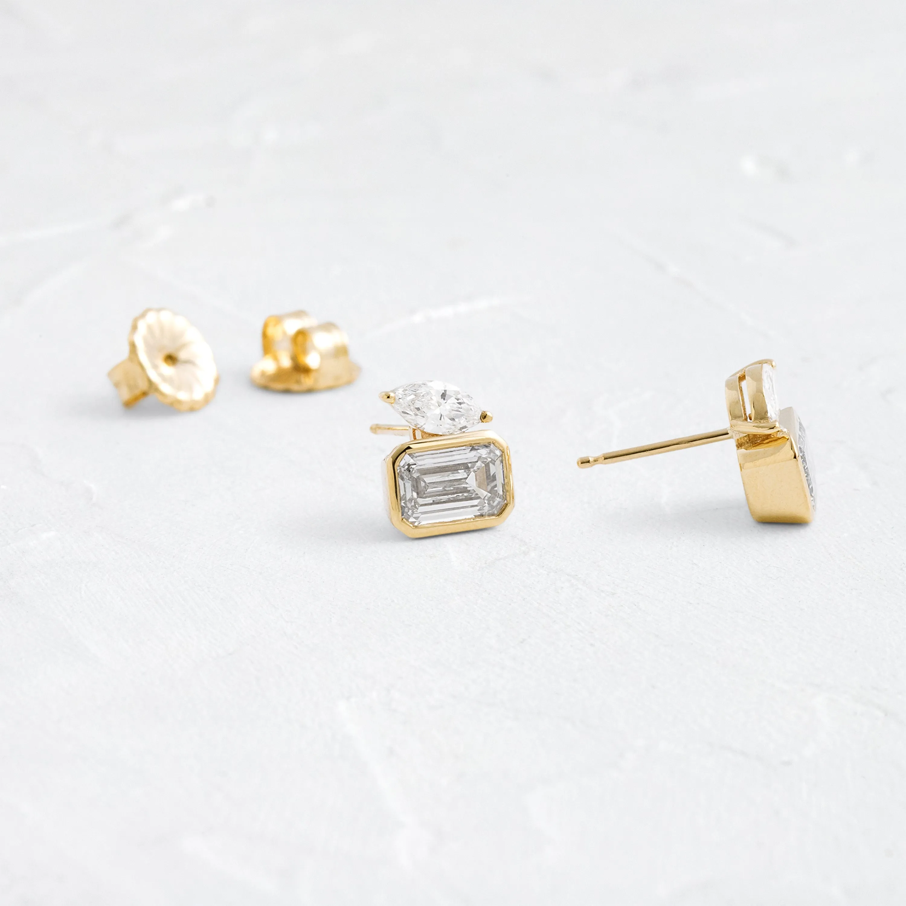 Poise Bezel Studs, 2.06ctw. Lab-Grown Emerald Cut