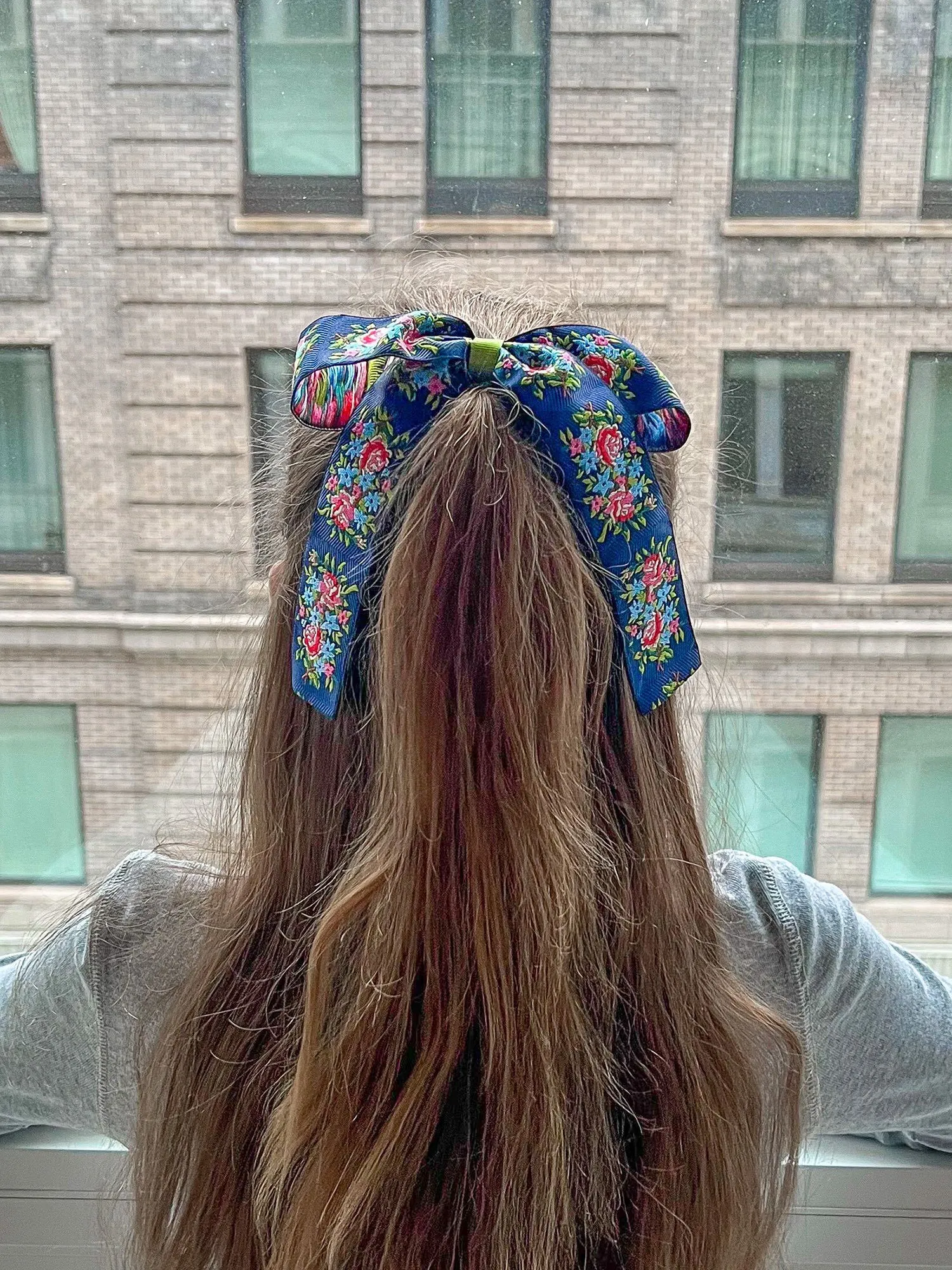 Red and Navy Blooms Vintage Ribbon Bow