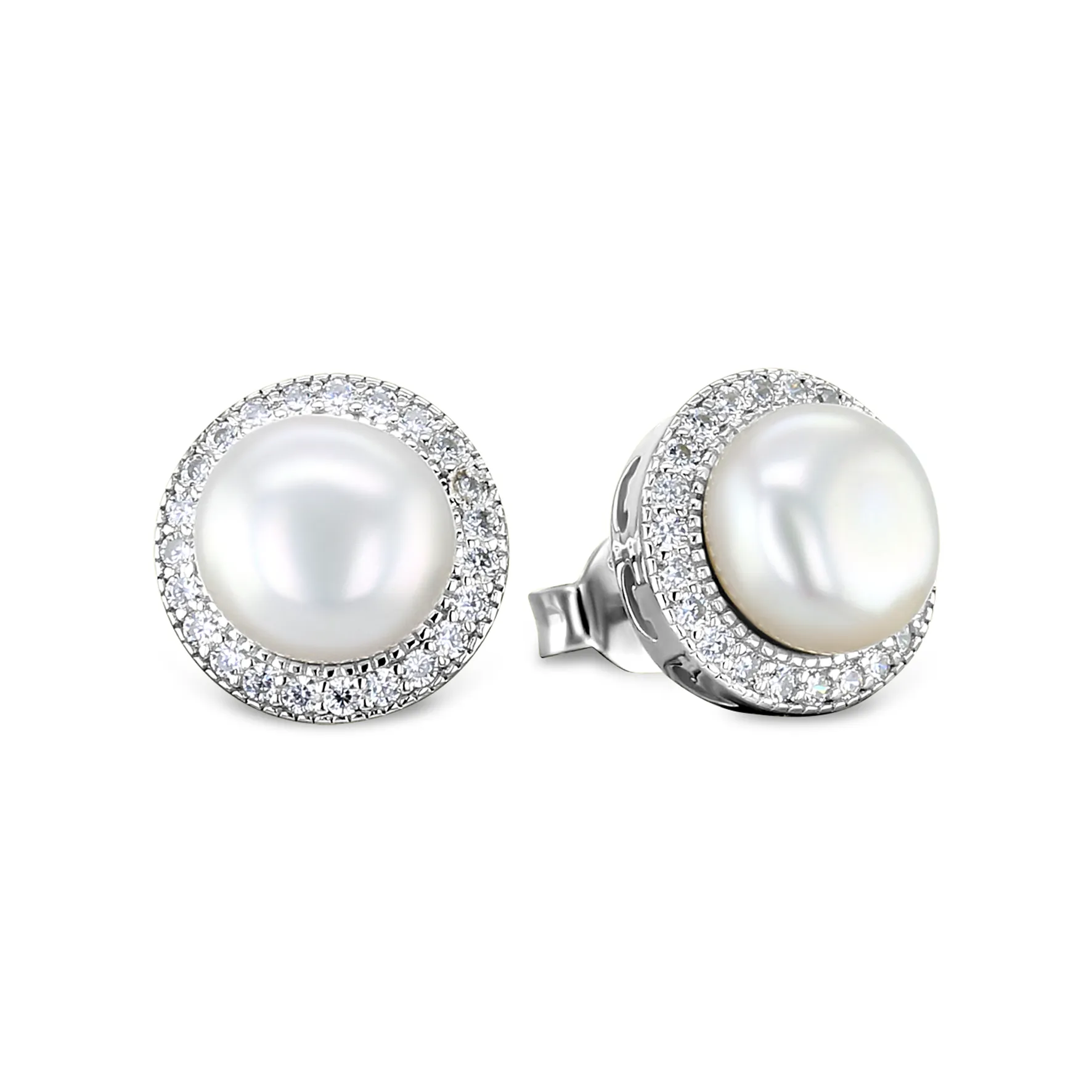 Rhodium plated 925 silver earrings assembled with zirconium oxide