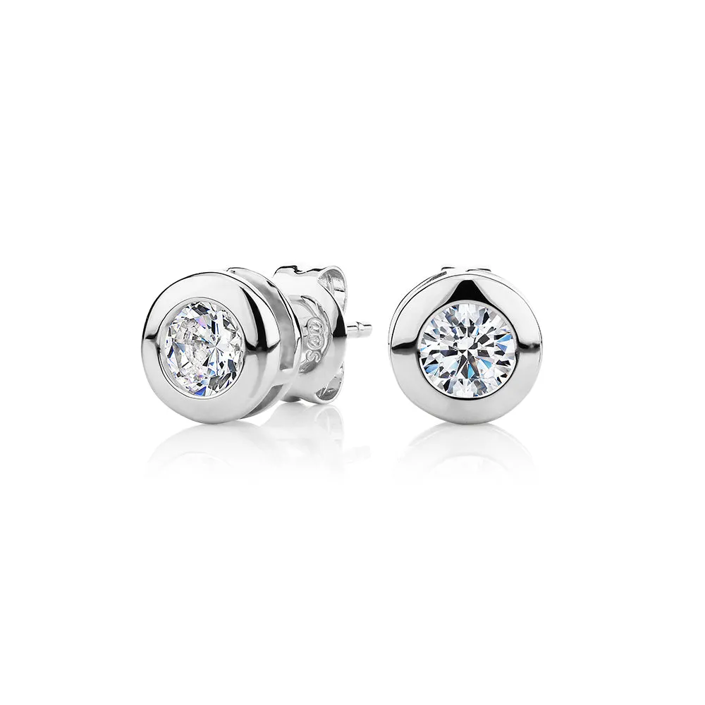 Round Brilliant stud earrings with 1 carat* of diamond simulants in 10 carat white gold