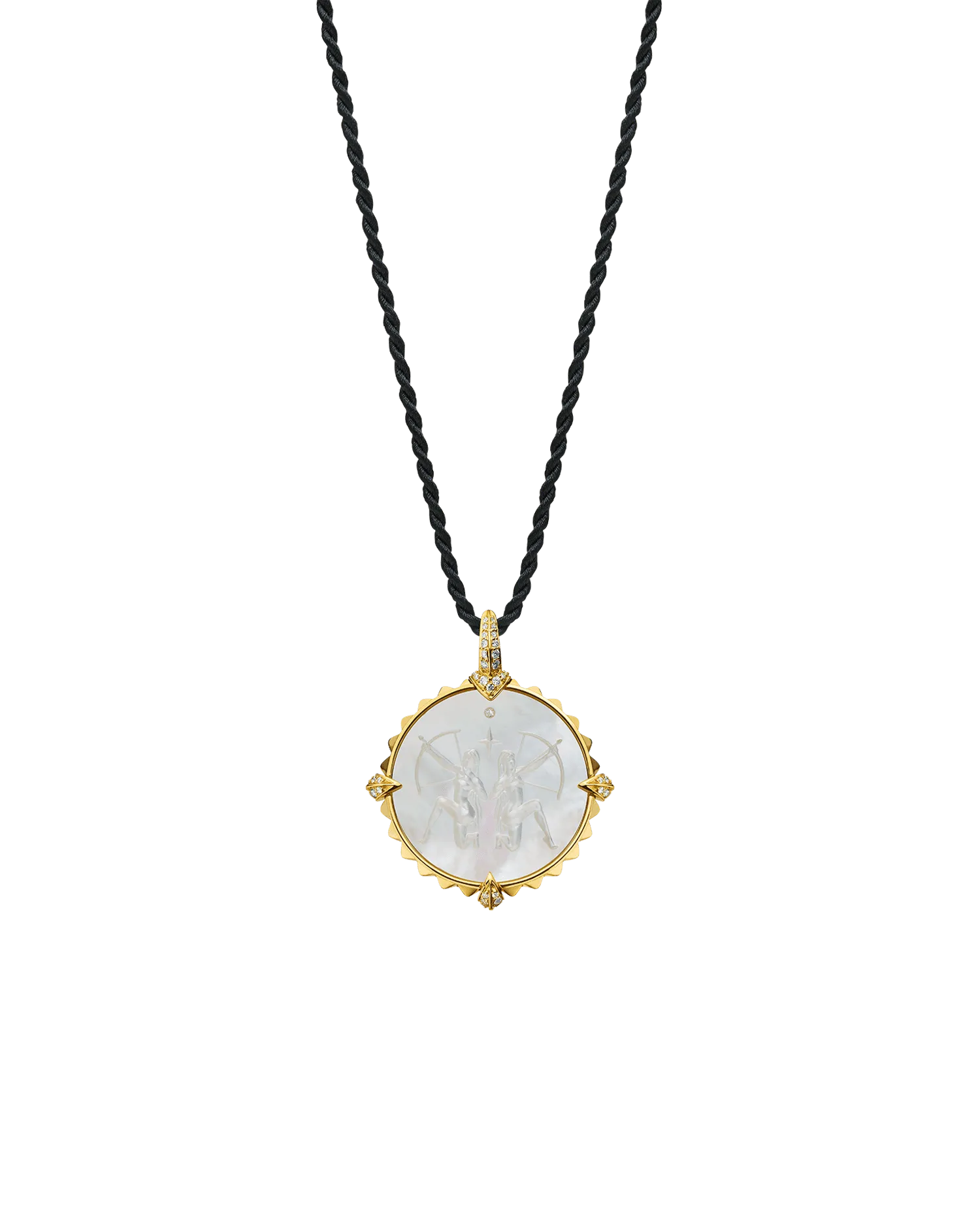 Sagittarius Coin Charm | Mother of Pearl, Diamonds, and Yellow Gold