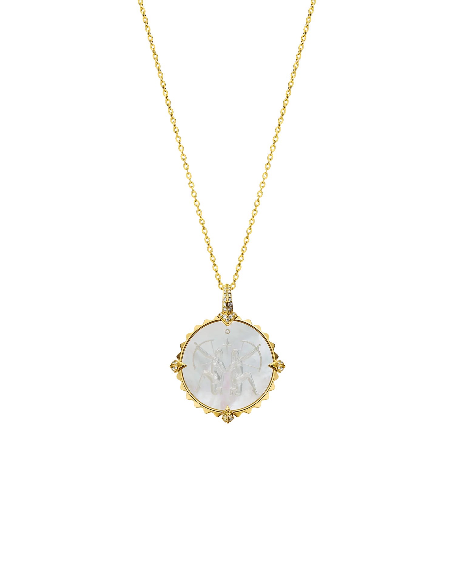 Sagittarius Coin Charm | Mother of Pearl, Diamonds, and Yellow Gold