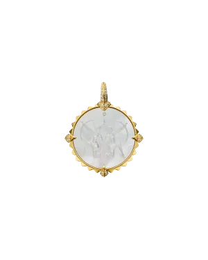 Sagittarius Coin Charm | Mother of Pearl, Diamonds, and Yellow Gold