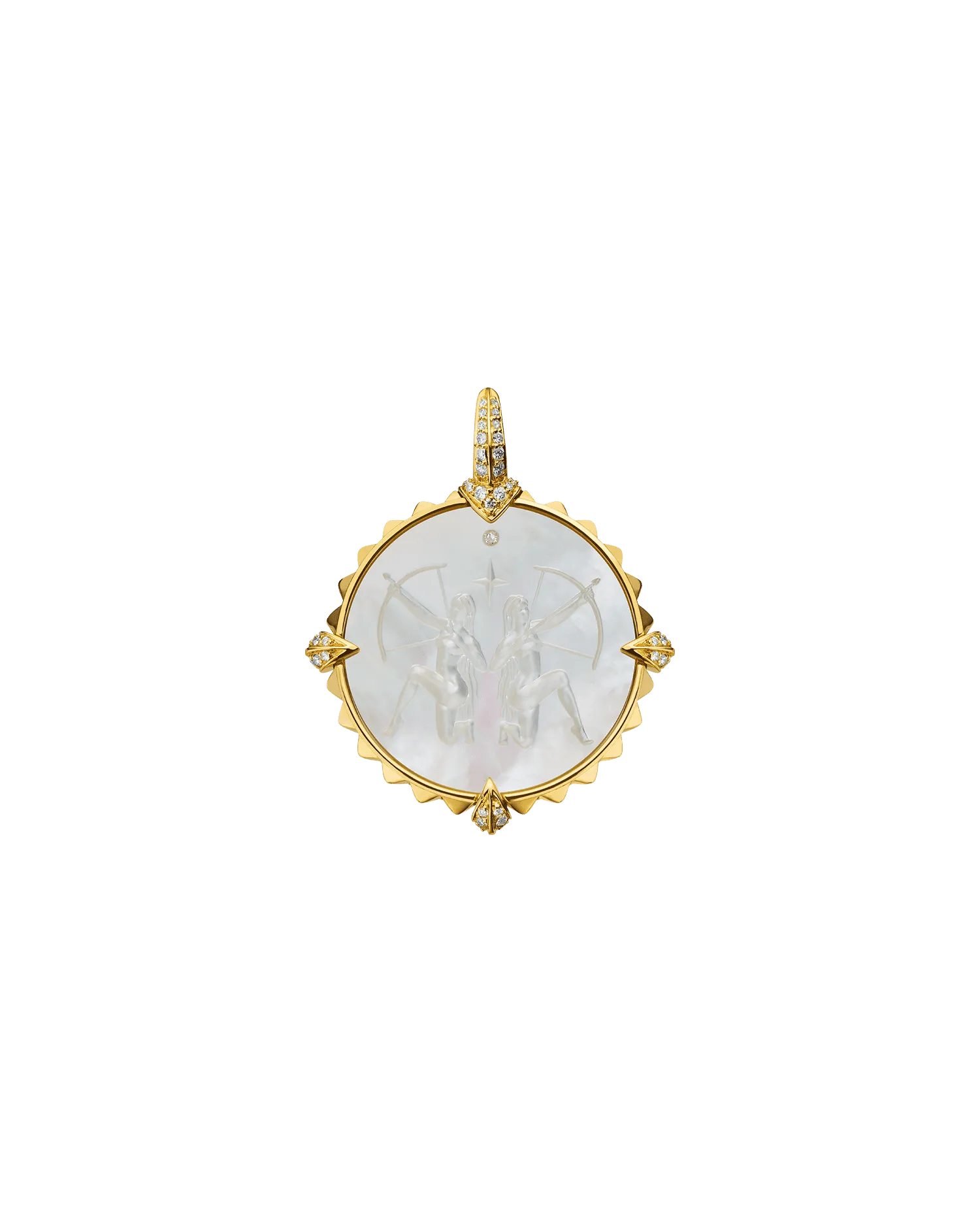 Sagittarius Coin Charm | Mother of Pearl, Diamonds, and Yellow Gold