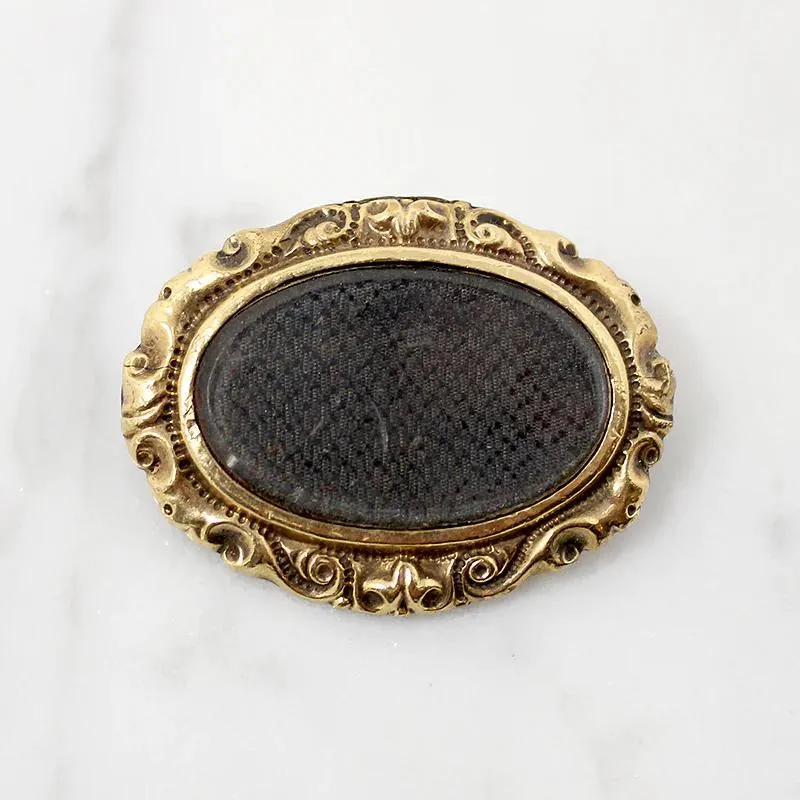 Sentimental Brunette Hair Work Brooch c. 1850