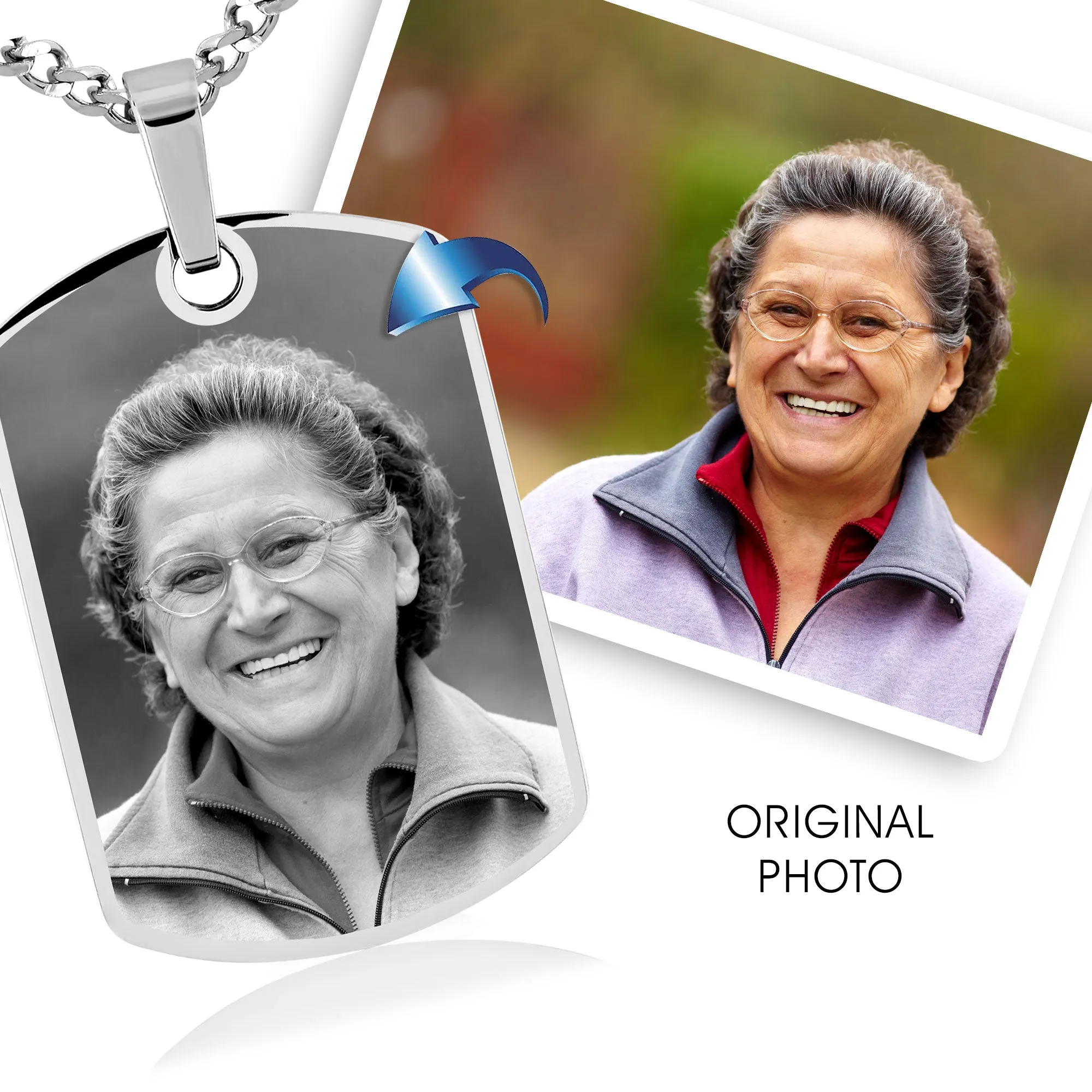 Stainless Steel Heavy Large Rectangle Necklace- Photo Engraving