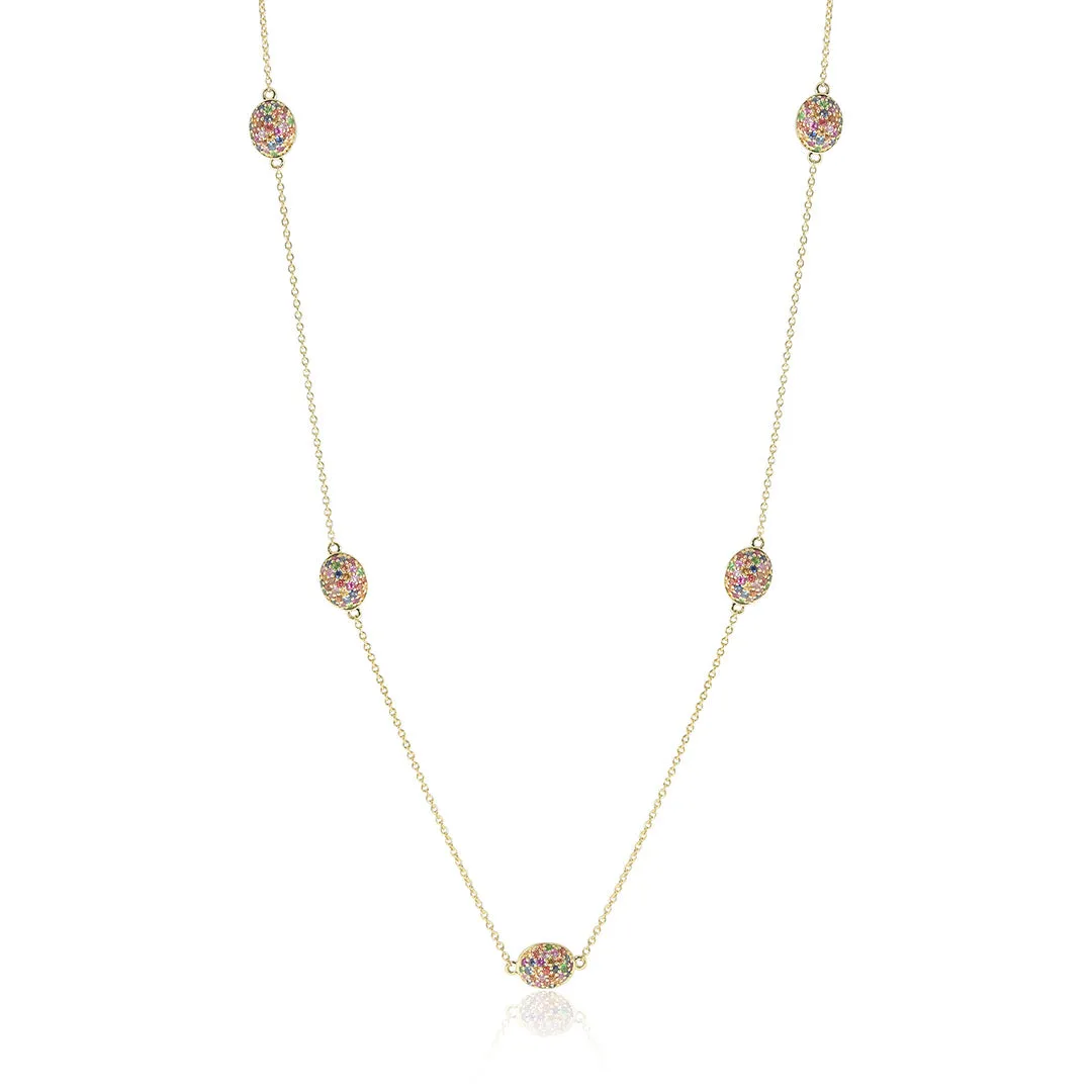 Station Necklace in Multi-Colored Gemstones