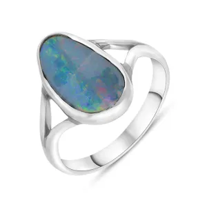 Sterling Silver Opal Doublet Abstract Split Shank Ring D