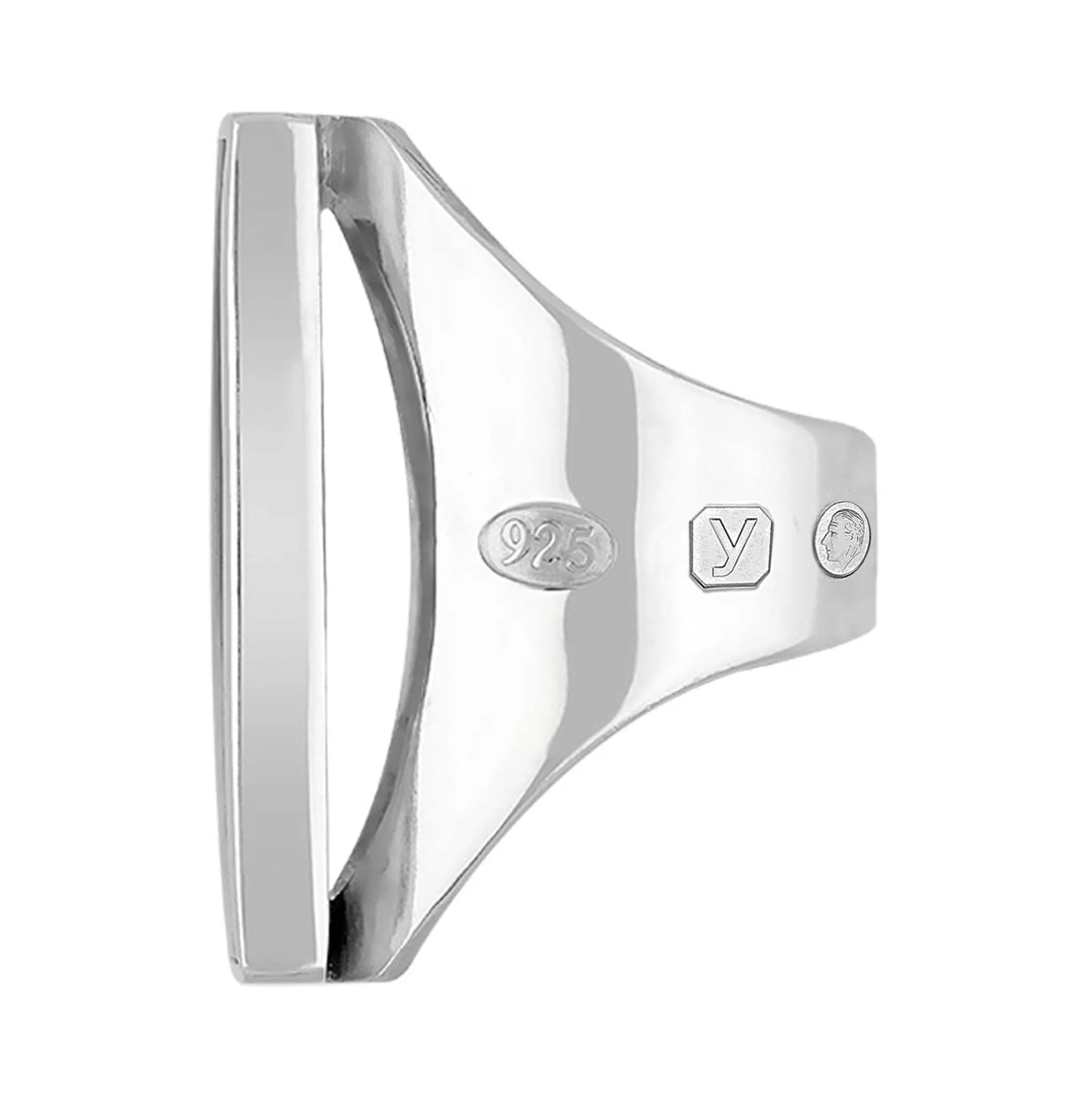 Sterling Silver Whitby Jet King's Coronation Hallmark Large Oblong Ring D