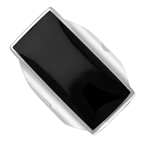 Sterling Silver Whitby Jet King's Coronation Hallmark Large Oblong Ring D